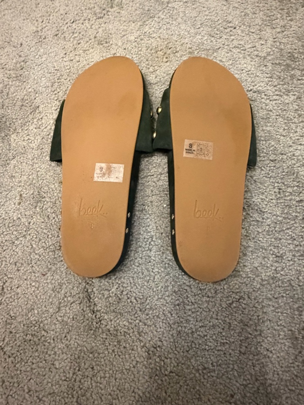 beek Dark Green Gallito Slide Sandals with Gold Stud Accents - Picture 2 of 2
